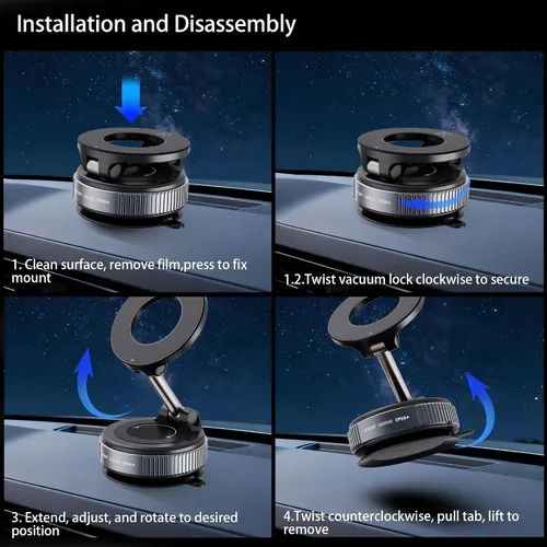 Miniatura 4 de Soporte Magnético de Teléfono para Automóvil con Vacío Mejorado 2026, 360° Reforzado, Ventosa Ultra de 96 Libras, Soporte de Teléfono con Ventosa