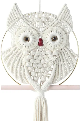 Miniatura 10 de MVSUTA Owl Burgundy Cotton Handmade Macrame Wall Hanging Tapestry Home Decor Art and Red Craft Wonderful Decoration Woven Boho Ornament for Office