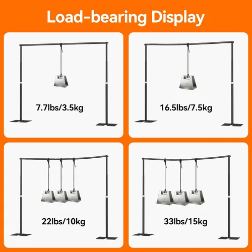 Miniatura 6 de Kit de soporte de fondo de tubo y cortina de 10 x 10 pies, soporte ajustable resistente con bolsa de transporte, marco de fondo de metal para Negro