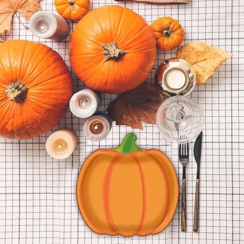 Miniatura 6 de 50 platos de papel de calabaza, platos desechables de calabaza de otoño, platos de postre de Acción de Gracias, platos de fiesta naranja