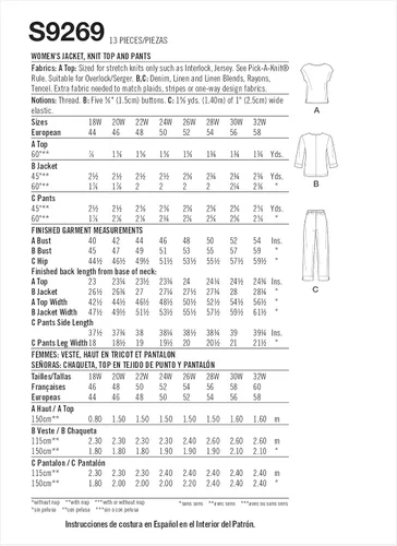 Miniatura 2 de Simplicity Paquete de chaqueta para mujer, parte superior de punto y pantalones sin cordones, patrón de costura código 9269, tallas 26W-32W, blanco