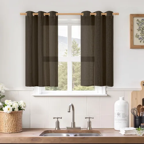 Miniatura 189 de LAMIT Cortinas de lino sintético para dormitorio, paneles filtrantes de luz, cortinas de lino con protección de privacidad con ojales para ventanas