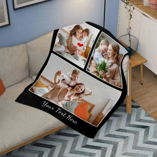 Miniatura 4 de Manta personalizada con fotos, manta personalizada con retrato familiar para padres, niños, perros y familia, manta personalizada para un día