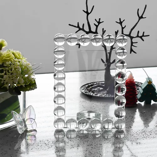 Miniatura 6 de Marco de fotos de cristal transparente de 5 x 7 pulgadas, marco de fotos con 24 bolas de alta calidad, perfecto para oficina, hogar y decoración