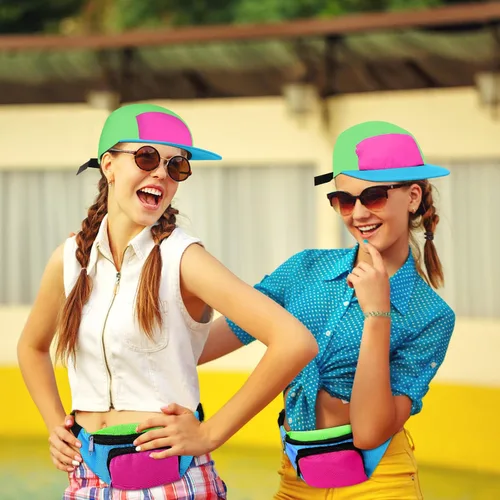 Miniatura 8 de Cindeer 5 piezas de accesorios de hip hop de los años 90 para mujeres y hombres, traje de los años 80 y 90, riñonera de neón, sombrero, lentes