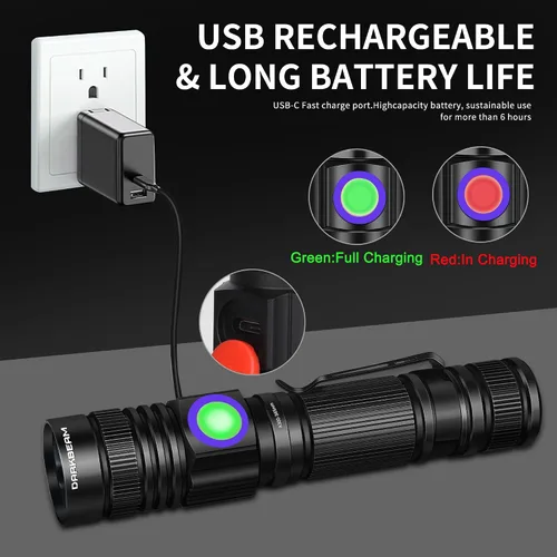 Miniatura 5 de DARKBEAM Linterna UV de 365 nm recargable de luz negra - Potentes mini linternas ultravioleta LED, lámpara portátil USB-C Woods - para detección