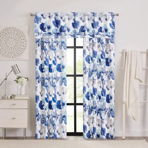 Miniatura 2 de ACHIM Panel de cortina para ventana de campo de amapolas, 50 pulgadas de ancho, 84 pulgadas de largo, bolsillo para barra de 1.5 pulgadas, color Azul