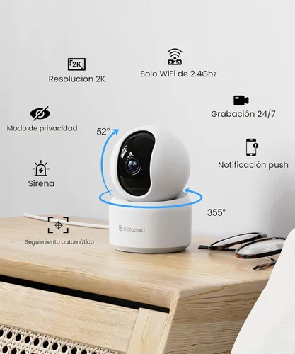 GALAYOU Cámara de Seguridad para Interiores 2K, Cámara para Mascotas, Cámara de Seguridad WiFi 2.4G de 360 Grados para el Hogar para