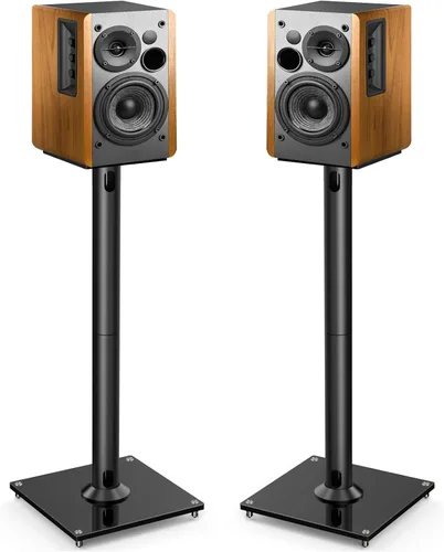 Miniatura 9 de PERLESMITH Soportes universales para altavoces de sonido envolvente, altura ajustable que se extiende de 33.3 a 45.1 pulgadas, soporte de altavoz