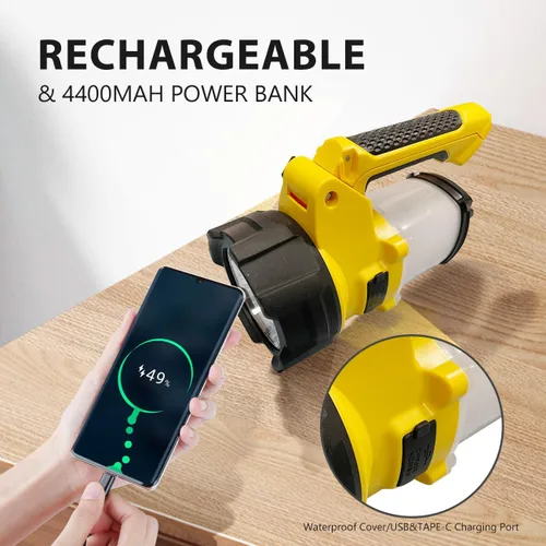 Miniatura 3 de Foco recargable 3 en 1, 6 modos de linterna LED de mano recargable, luz de campamento de energía portátil, IP65 impermeable adecuada para senderismo