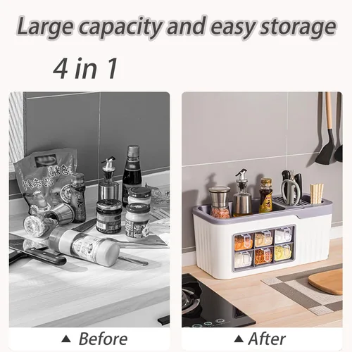 Miniatura 5 de Dxcaicc Caja multifuncional de condimentos de cocina, caja de almacenamiento de cuchara, tarro de cepillo de cocina, organizador de cocina 4 en 1