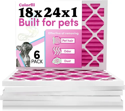 Colorfil - Filtro de aire de 18 x 24 x 1 pulgadas, filtros que cambian de color para olores de gatos y perros, filtro de CA MERV 8 para pelo y polvo