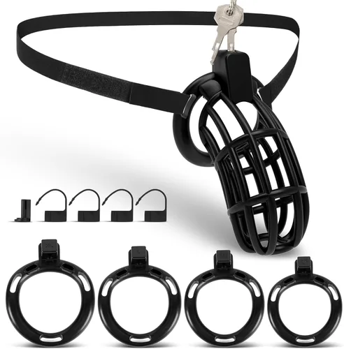 Miniatura 13 de Cinturón de Castidad Masculino Jaula para Pene - UTIMI Dispositivos de Correa de Castidad de Plástico Ajustable para Hombre Sissy Jaula de Ejercicio