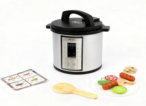 Freidora de aire de madera de 15 piezas, juego de olla a presión de 18 piezas para niños, juguete de cocina con accesorios de alimentos, utensilios