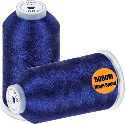 New brothread - 2 carretes enormes de 5000 m cada uno de hilo de poliéster para máquina de bordar 40WT para máquinas comerciales y domésticas - Azul