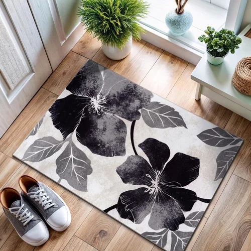 Miniatura 7 de CAMILSON Solana - Alfombra moderna con diseño floral de 2 x 3 pies, antideslizante y parte trasera de goma, negro - flores grises, alfombra