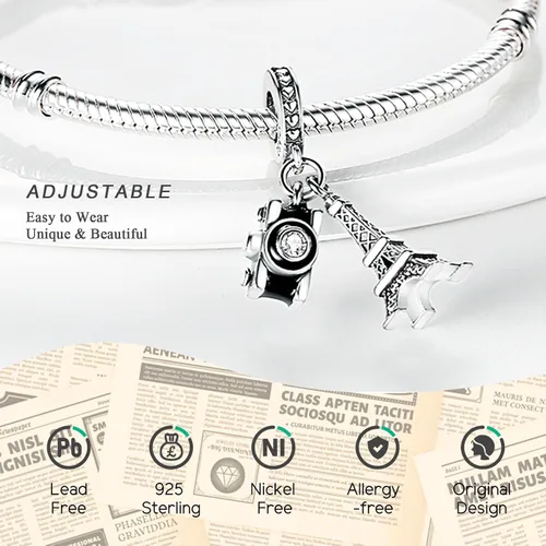 Miniatura 5 de Cuentas de plata de ley 925 para pulseras y collares, cuentas de cristal para hermana de pasaporte de avión, pulseras de ángulo de corazón de café