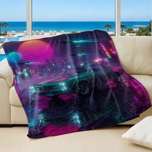 Miniatura 12 de Cyber Synthwave GTO Neon Retro Flannel Blanket, Super Soft Cozy Bed Throw, Versatile Throw Blanket for Bedroom & Sofa Decor (04,30 x 40in)