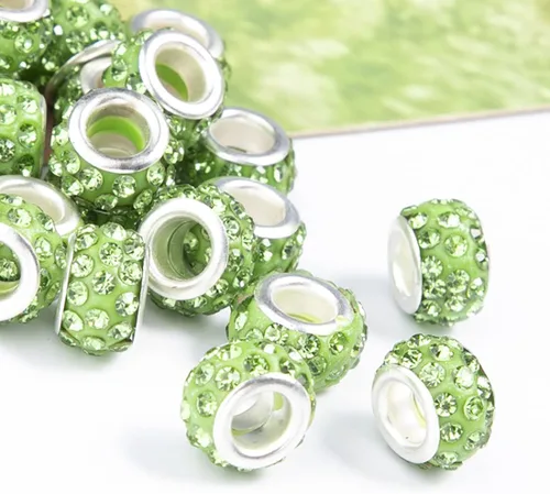 Miniatura 10 de Decoendiy 100 cuentas europeas de diamantes de imitación, cuentas espaciadoras de diamantes de imitación de agujero grande, cuentas planas redondas