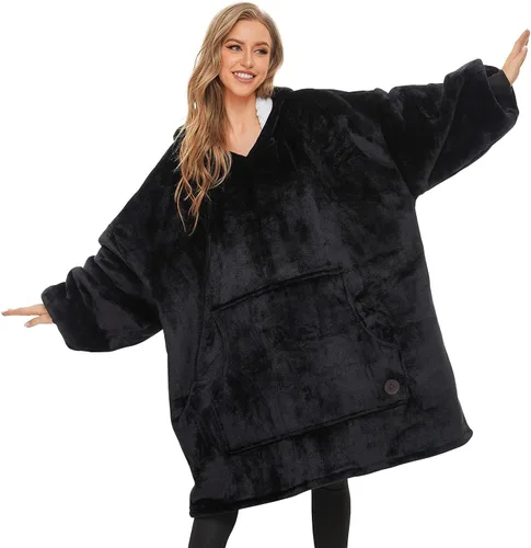 Miniatura 7 de Three Poodle - Manta con capucha portátil para niños, sudadera de sherpa de gran tamaño con capucha gigante, manta con capucha cálida y acogedora