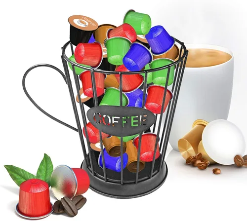 Owill-home Soporte para cápsulas de café y taza organizadora, soporte de metal para tazas de café expreso, soporte para crema de café, soporte para