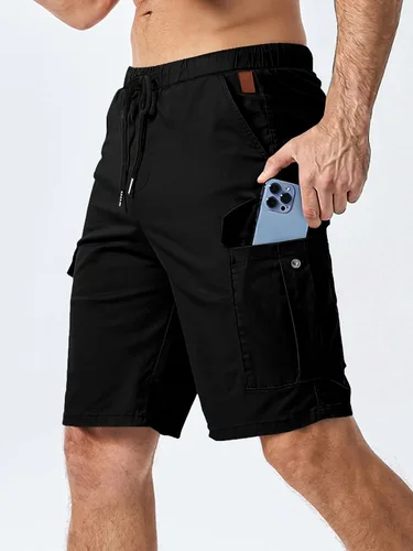 Miniatura 3 de JMIERR Pantalones cortos de carga casuales para hombre, de algodón, con cordón elástico, para verano, playa, pantalones cortos chinos con 6 bolsillos
