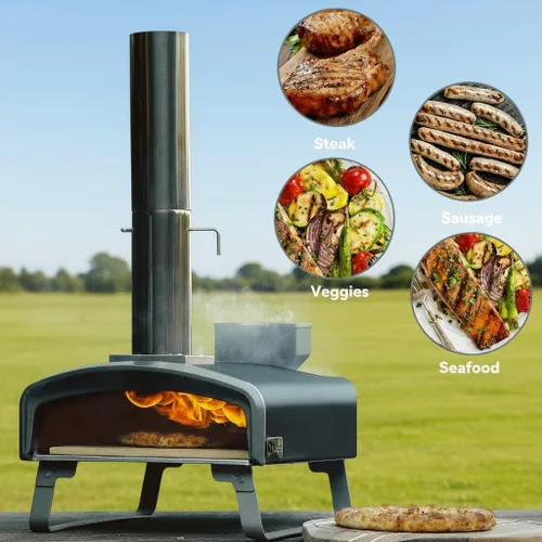 Miniatura 8 de Horno de pizza portátil, estufa de pizza al aire libre, horno de pizza de pellets de leña con piedra para pizza al aire libre en el patio trasero