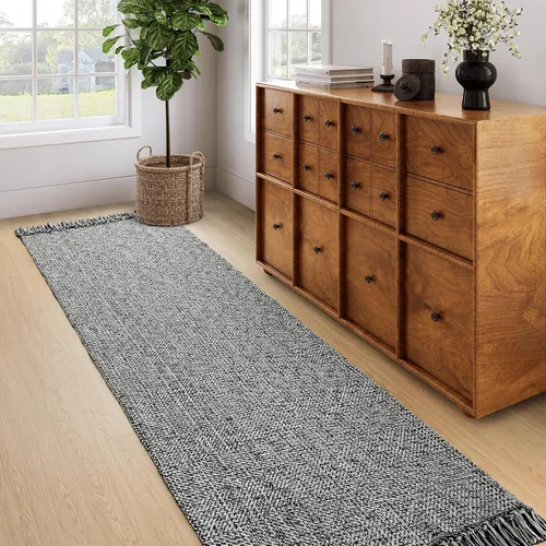 Miniatura 53 de Collive - Tapete de pasillo de cocina, 2 x 4.3 pies, tejido a mano, reversible, lavable, de algodón, color blanco/beige, para baño, pasillo