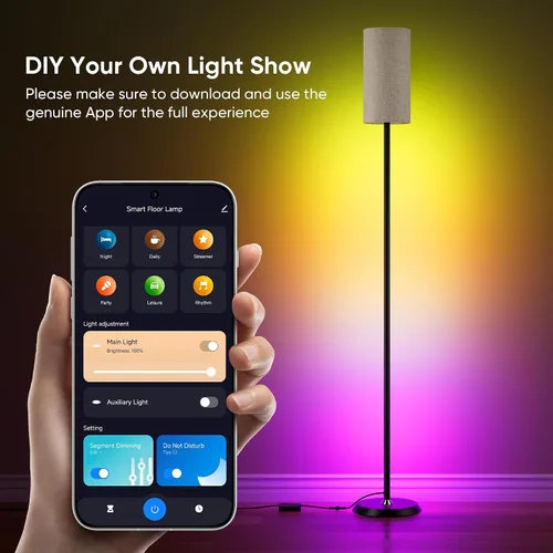 Miniatura 5 de PARTPHONER RGBIC - Lámpara de pie, 1000 lúmenes, lámpara de pie moderna inteligente con 16 millones de colores DIY y doble luz, lámpara de pie LED