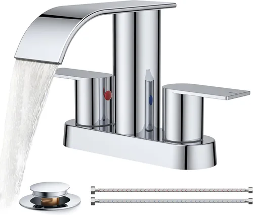 Miniatura 18 de FORIOUS Grifos de baño negros y dorados, cascada de 4 pulgadas con drenaje desplegable de metal y manguera cUPC para lavabo, tocador, RV, pedestal