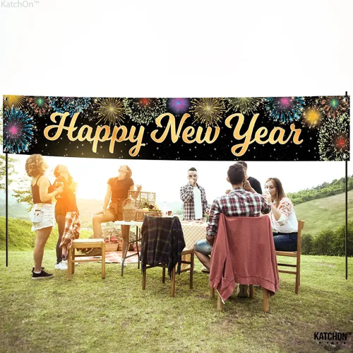 Miniatura 8 de KatchOn, Cartel de feliz año nuevo para patio 2026 – Extra grande de 120 x 20 pulgadas, letrero de feliz año nuevo para decoraciones de Año Nuevo