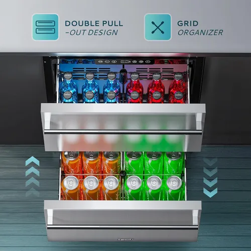Miniatura 3 de EUHOMY Refrigerador bajo mostrador de 24 pulgadas con doble cajón, refrigerador de bebidas al aire libre a prueba de inclemencias del tiempo