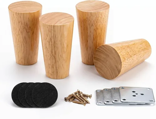 Miniatura 8 de Juego de 4 patas cónicas de madera para muebles, 4 pulgadas, redondas, sólidas, de mediados de siglo, patas de repuesto para sofá, aparador, Redondo