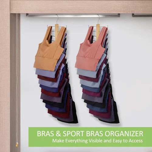 Miniatura 4 de Percha para camisetas sin mangas, paquete de 2 organizadores de brasieres, soporte de madera resistente para ahorrar espacio, organizadores