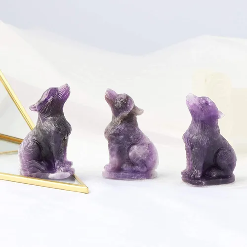 Miniatura 4 de Artistone Figuras de lobo de cristal de amatista de 2.0 pulgadas, regalo de piedras preciosas talladas a mano, estatua de lobos, tallas de animales