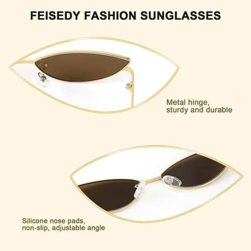 Miniatura 53 de FEISEDY Gafas de sol de diseñador de moda Retro pequeños pétalos forma arco templo diseño B2298