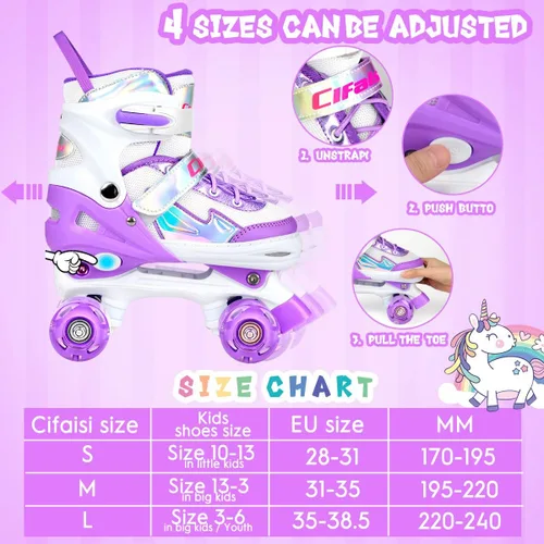 Miniatura 2 de Patines negros y rosados para niñas y niños de 4 a 13 años, 4 tamaños, ruedas iluminadas y diseño superior brillante