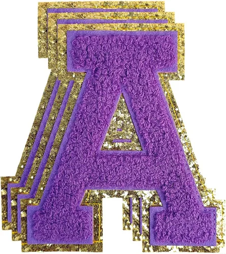 Miniatura 171 de 3 parches de números de chenilla negra, tamaño grande de 4-1/2" parches de números para planchar, parches universitarios para ropa, 8" Borde oro rosa