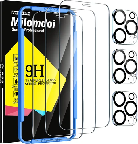 Miniatura 10 de Milomdoi Paquete de 3 protectores de pantalla para Apple iPhone 12 con 3 protectores de lente de cámara de vidrio templado, accesorios Ultra 9H