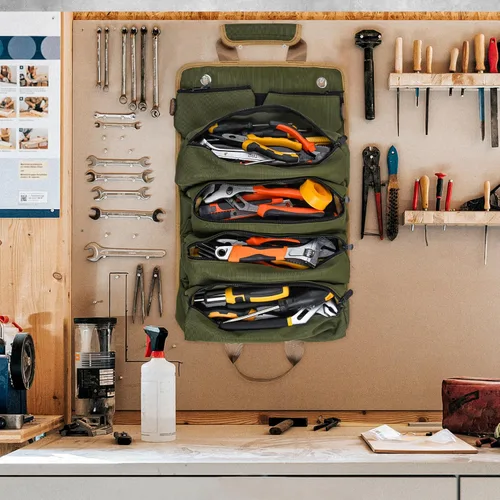 Miniatura 2 de Bolsa de herramientas, bolsas de herramientas para hombres, organizador de herramientas resistente, bolsa de herramientas enrollable portátil, Verde