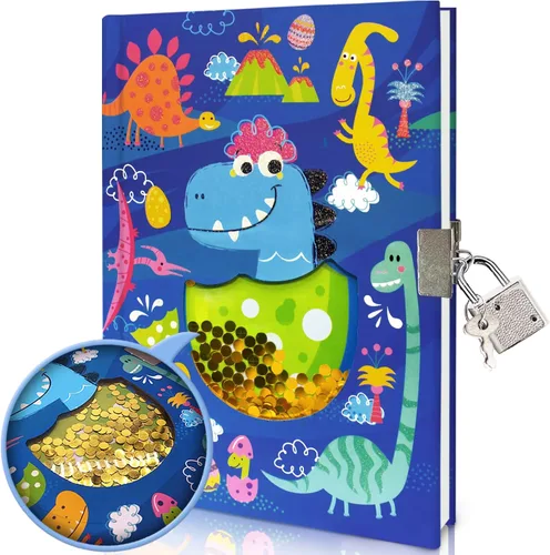 GINMLYDA Diario para niños con candado, diarios de dinosaurios 7.1x5.3 160 páginas, diario secreto para niños, lindo cuaderno con cerradura y llave