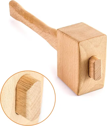 Miniatura 4 de QWORK Maza de madera, martillo manual para hielo de 9.5" de haya. Martillo de carpintero de madera maciza. Herramienta manual para carpintería