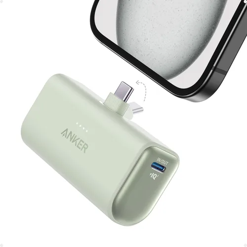 Anker Cargador portátil para iPhone 16, Nano Power Bank con conector USB C integrado, cargador portátil de 5,000 mAh de 22.5 W, para iPhone 16/15