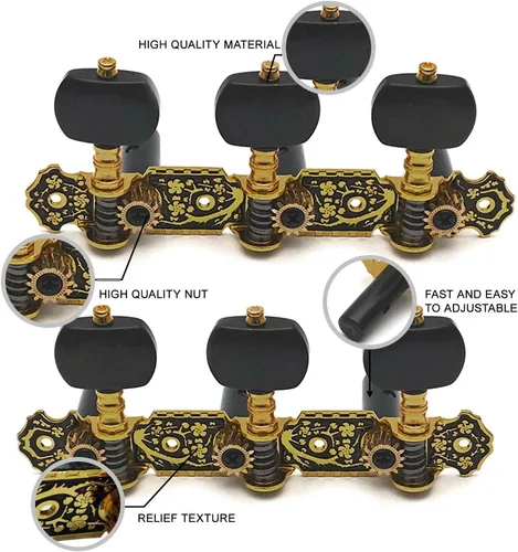 Miniatura 4 de SAPHUE 110MM Clavijas de afinación de guitarra Cabezales de máquina de afinación de 1R1L Negras Claves de afinación de guitarra clásica Barras