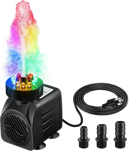 Miniatura 9 de Bomba de agua sumergible de 45 W 2700 l/h para fuente con luz, elevación de 8.86 pies, bomba de fuente ultra silenciosa con 3 boquillas