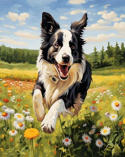 Miniatura 7 de Pintura al óleo por números para principiantes, Border Collie corriendo sobre la hierba, kits de pintura por números, pintura al óleo, lienzo