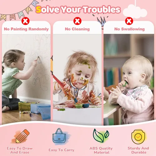 Miniatura 3 de Kikidex Juguetes para niños pequeños de 1 a 3 años, tablero magnético resistente, reutilizable, sin ensuciar, juguetes educativos de aprendizaje Rosa
