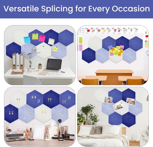 Miniatura 4 de Tablero de anuncios hexagonal grande de fieltro de 36 x 24 pulgadas, tablero de corcho alternativo, paquete de 8 azulejos de pared de fieltro negro