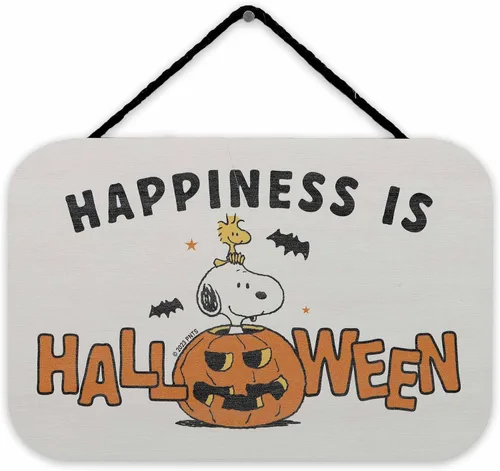 Miniatura 15 de Peanuts Snoopy Jack-O-Lantern - Guirnalda de Halloween colgante de madera para decoración de pared, divertido letrero de Snoopy para el hogar Naranja