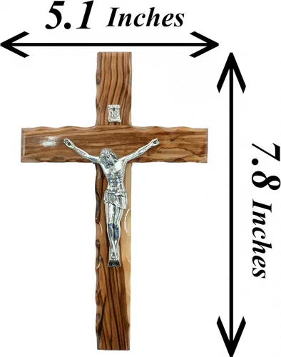 Miniatura 3 de Zuluf Cruz latina de madera de olivo de 7.8 "con crucifijo chapado en plata, regalo de pared cristiana de Belén Tierra Santa CRS064